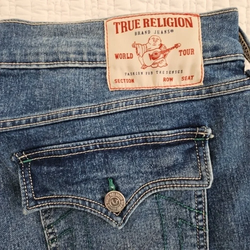 True Religion Geno Big T Flap Jeans Men's 36x32 Med Wash Relaxed‎ Slim NWT NEW